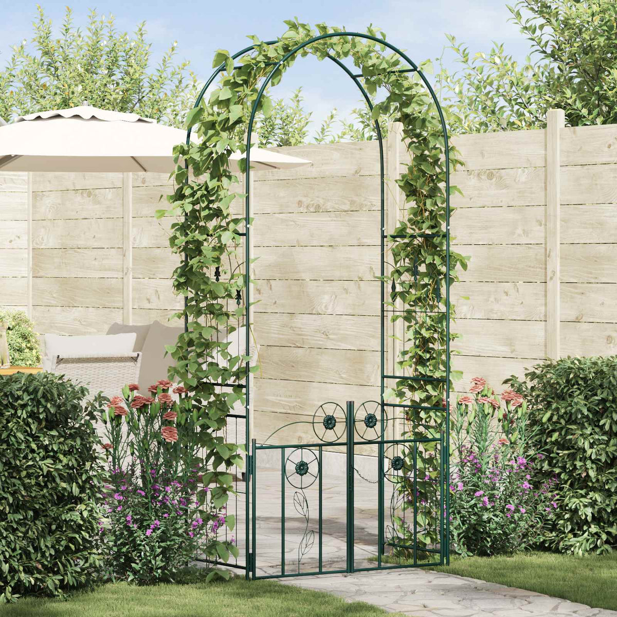 Vidaxl tuin boog groen 102 x 50 x 218 cm staal