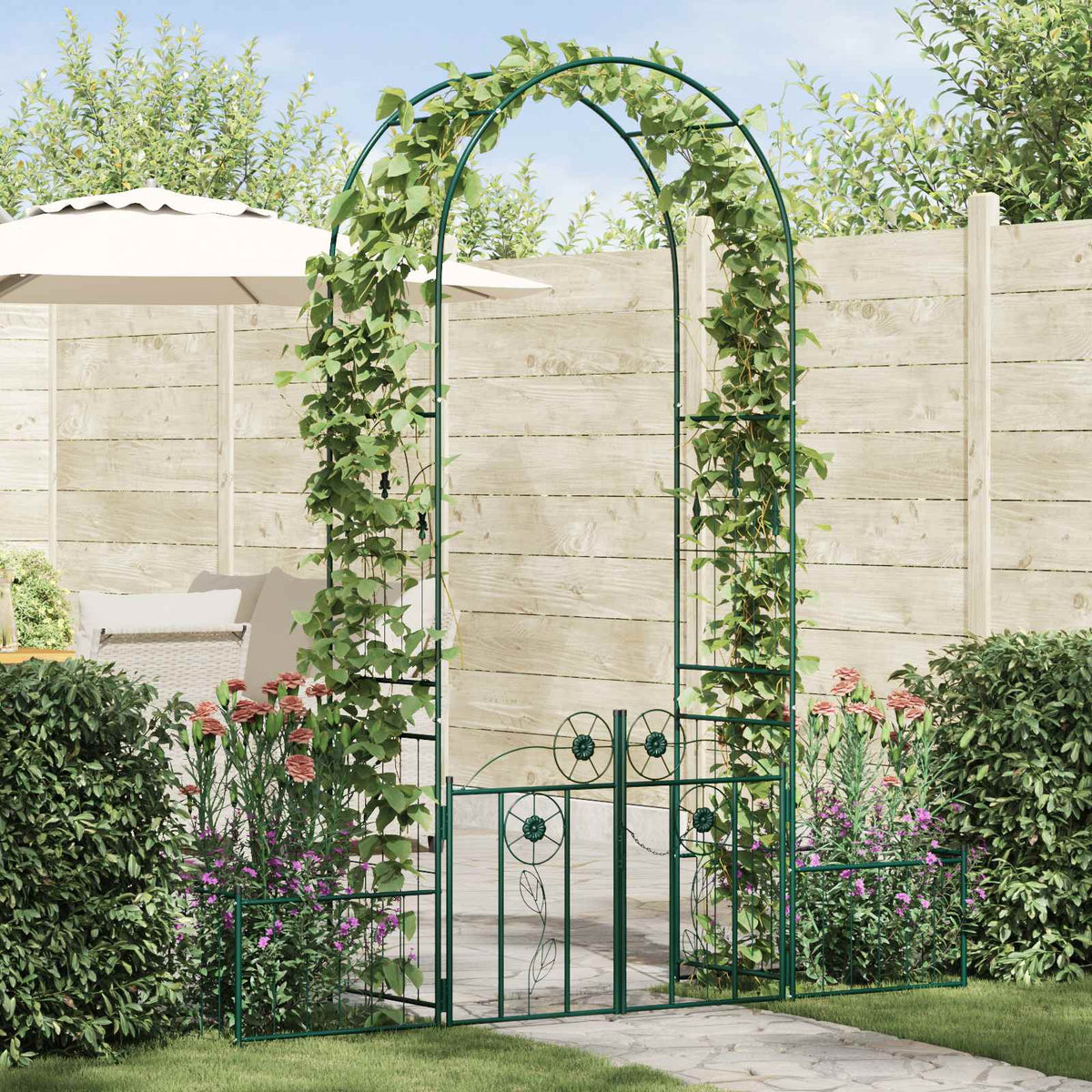 Vidaxl tuin boog groen 203 x 50 x 218 cm staal