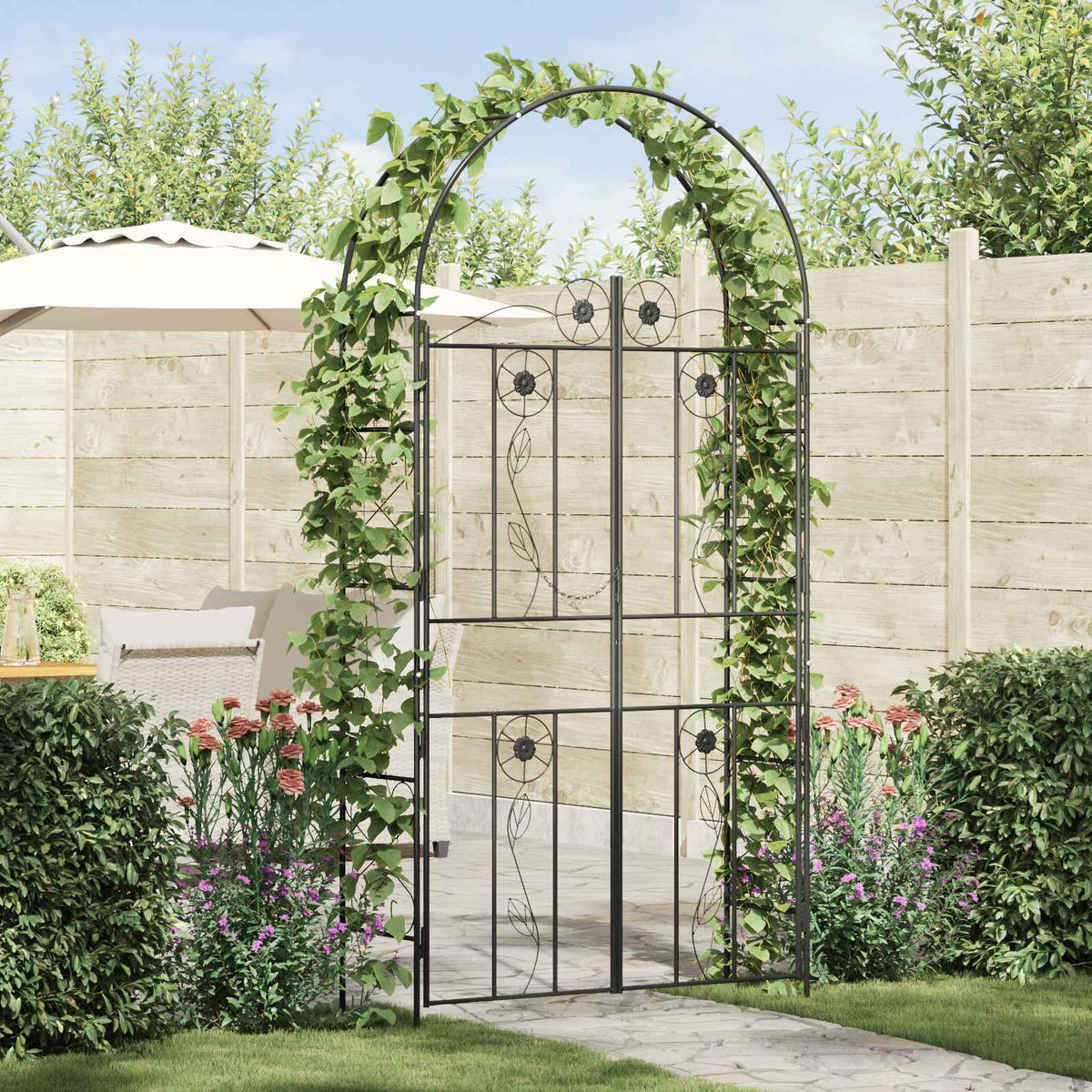 Vidaxl tuin boog effen zwart 115 x 37 x 226 cm