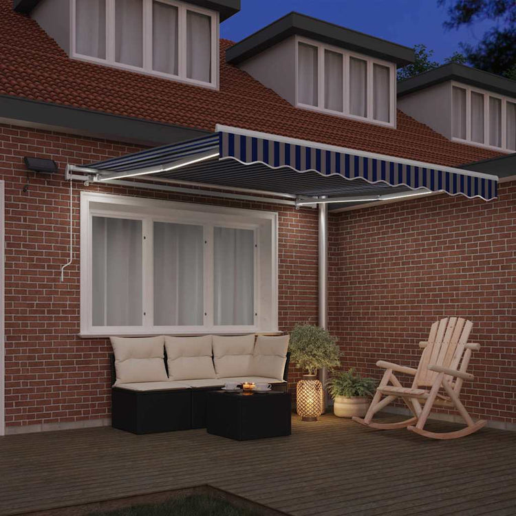 Vidaxl uitschuifbare luifel blauw en wit 350 x 250 cm