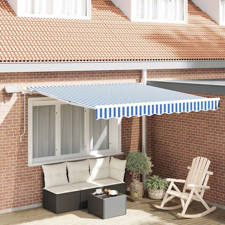 Vidaxl uitschuifbare luifel blauw en wit 350 x 250 cm