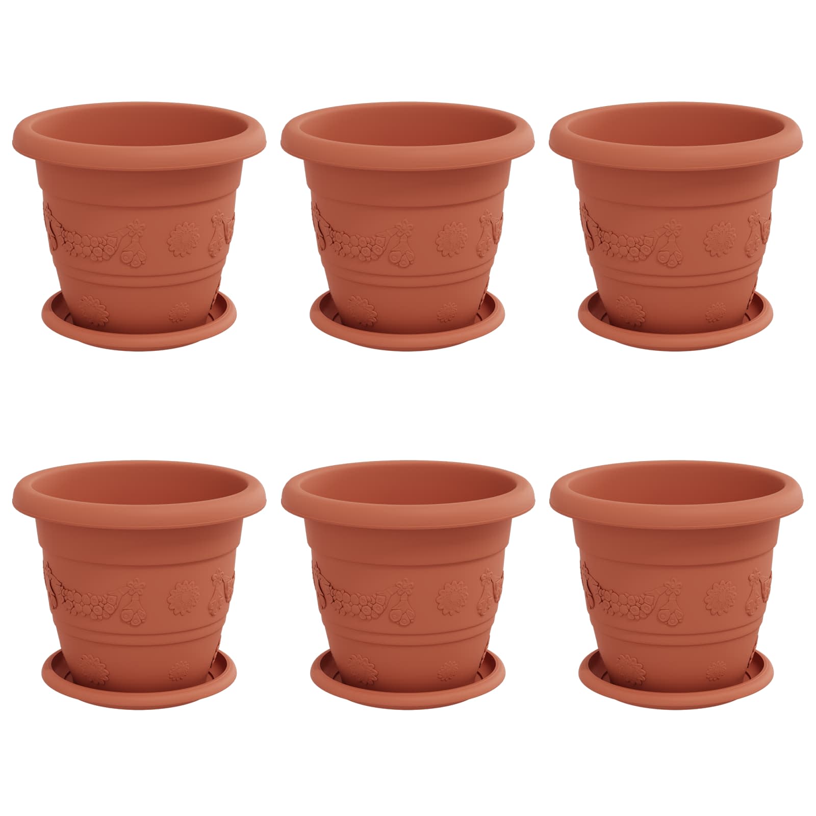 Vidaxl plantenpotten 6 pcs baksteenrood ø 26 x 21.5 cm kunststof