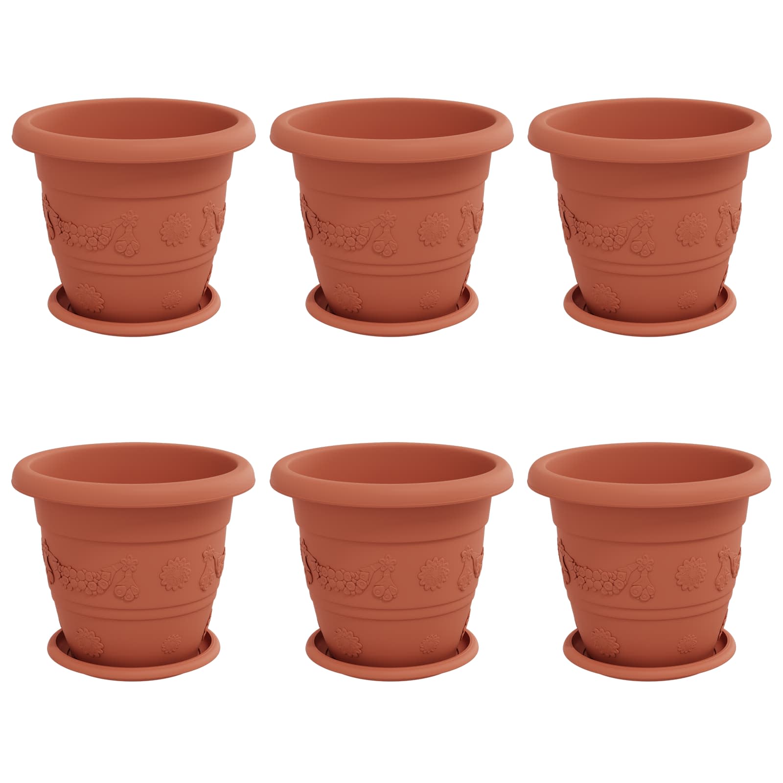 Vidaxl plantenpotten 6 pcs baksteenrood ø 26 x 21.5 cm kunststof
