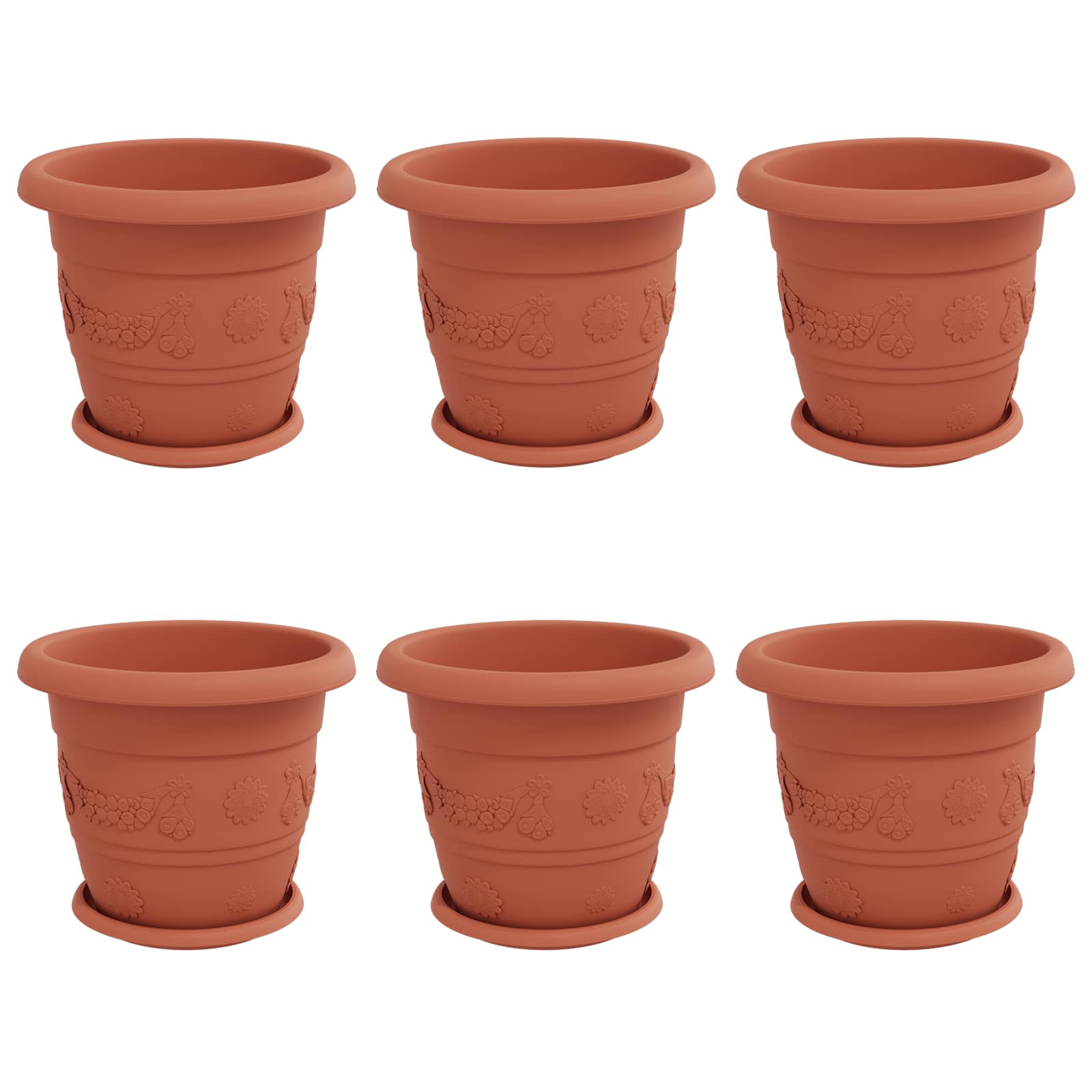 Vidaxl plantenpotten 6 pcs baksteenrood ø 26 x 21.5 cm kunststof