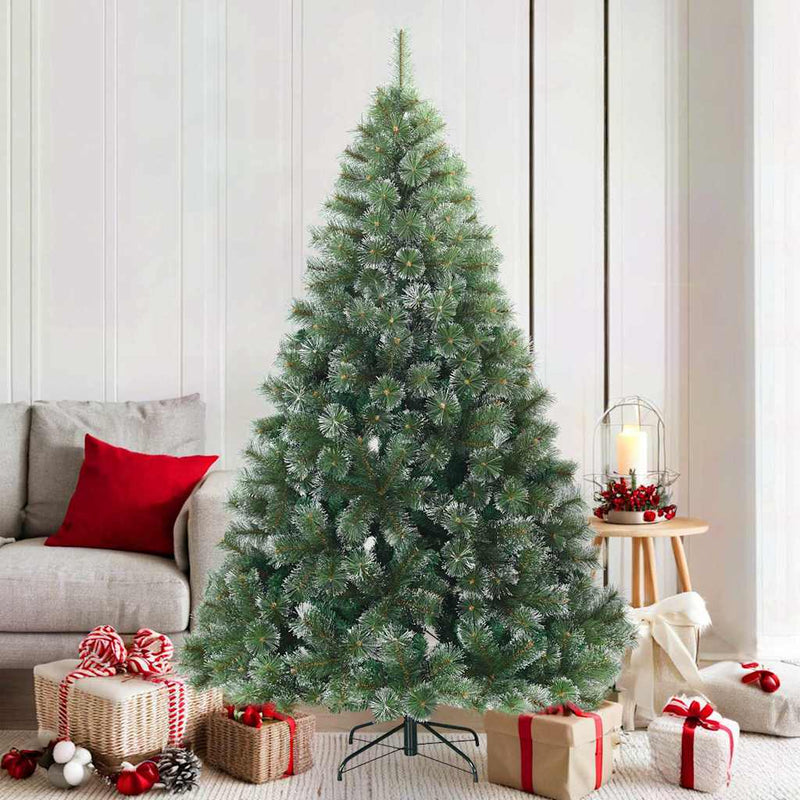 Vidaxl kunst kerstboom met geveerde takken, sneeuw bedekt groen 180 cm