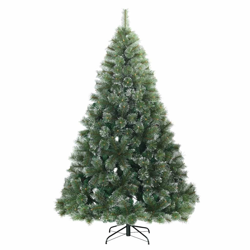 Vidaxl kunst kerstboom met geveerde takken, sneeuw bedekt groen 210 cm