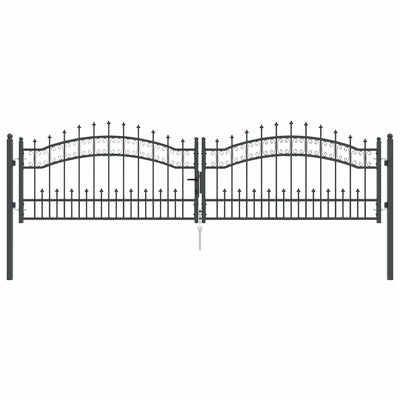 Vidaxl hekpoort met spear boven met slot grijs 305 x 75 cm staal