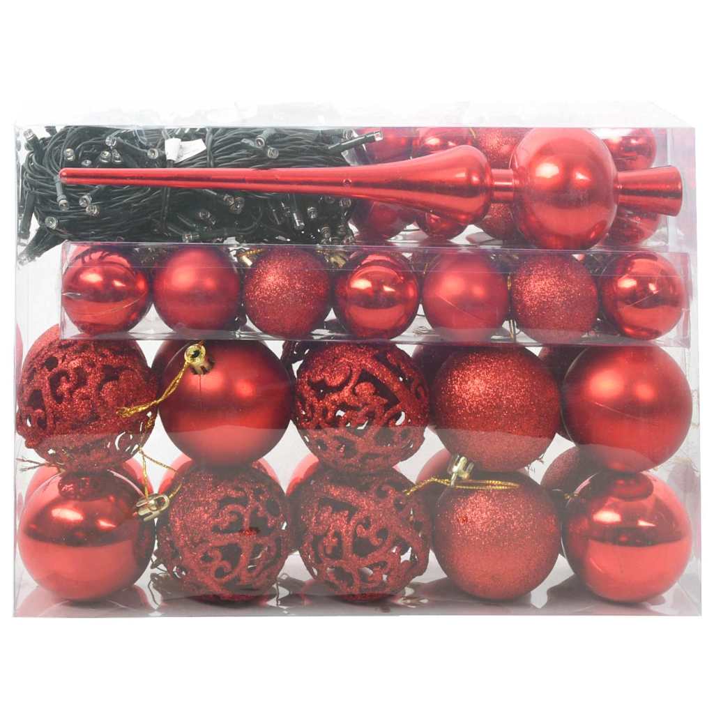 Vidaxl kerstbal set met 150 led 61 pcs rood kunststof