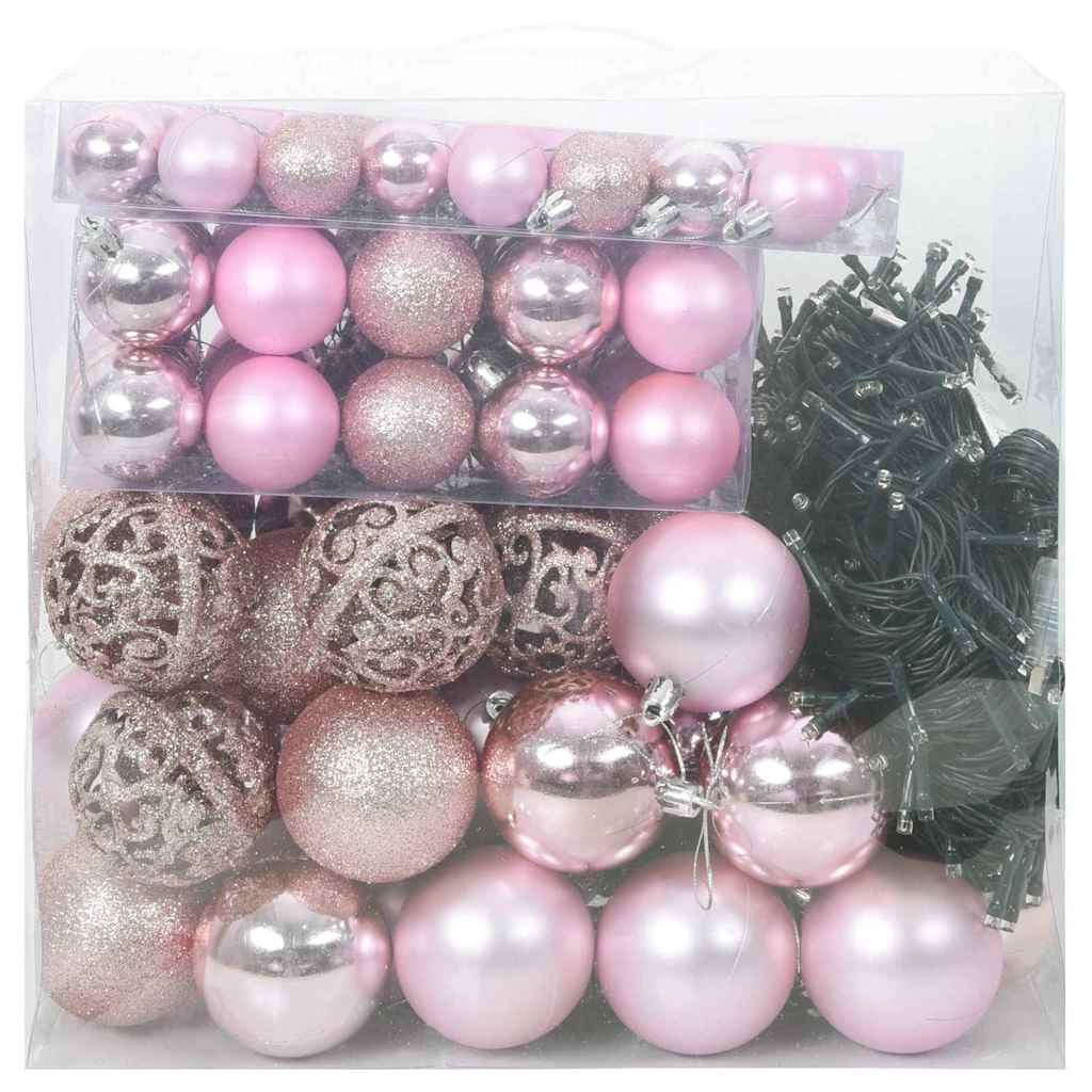 Vidaxl kerstbal set met 300 led 120 pcs roze kunststof