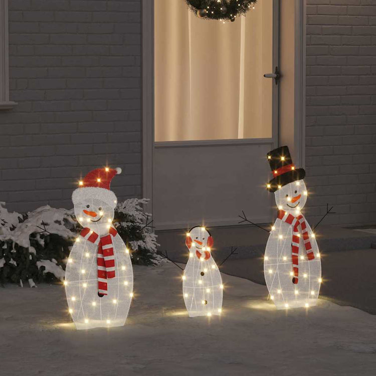 Vidaxl verlichte sneeuwpop familie 3 st warmwit 56 x 80 cm polyester