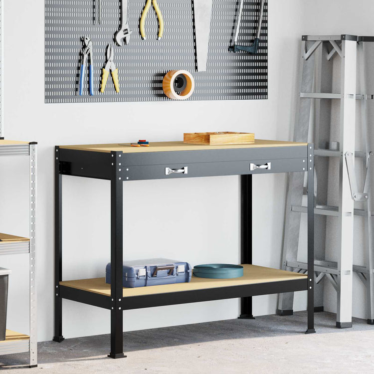 Vidaxl werkbank met lade zwart 114 x 54 x 91 cm bewerkt hout en metaal