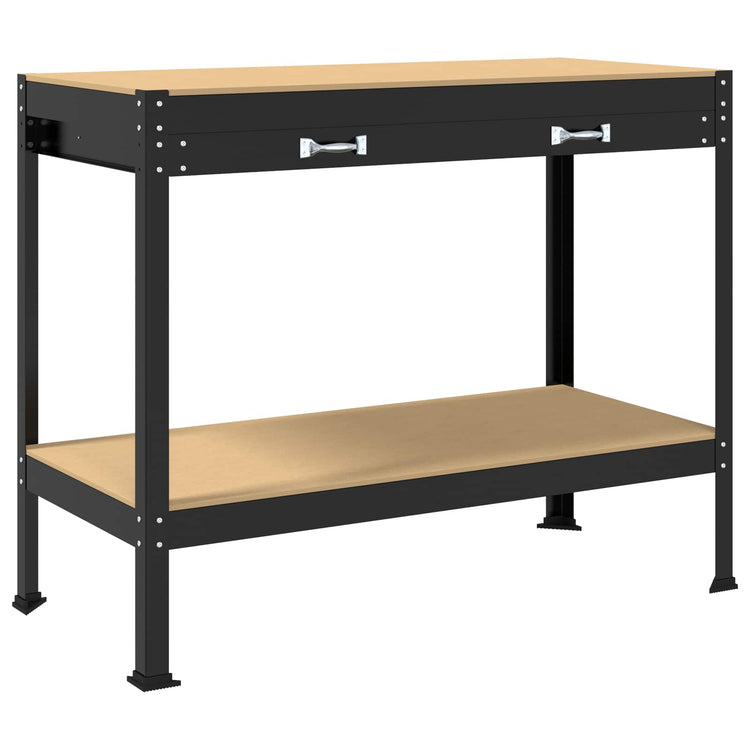 Vidaxl werkbank met lade zwart 114 x 54 x 91 cm bewerkt hout en metaal