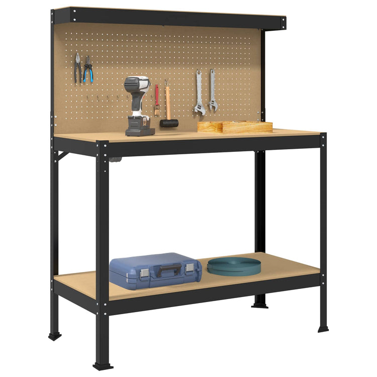 Vidaxl werkbank zwart 114 x 54 x 145 cm bewerkt hout en metaal