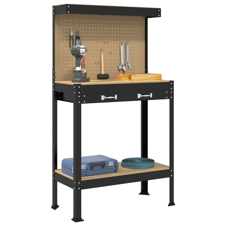 Vidaxl werkbank zwart 81 x 41 x 145 cm bewerkt hout en metaal