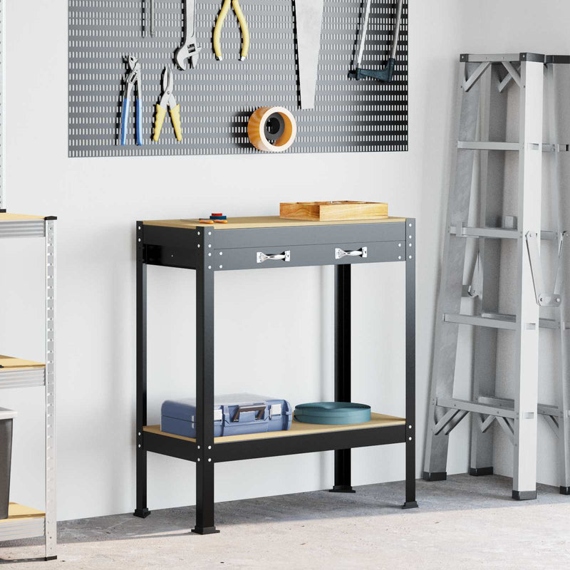 Vidaxl werkbank met lade zwart 80 x 40 x 91 cm bewerkt hout en metaal