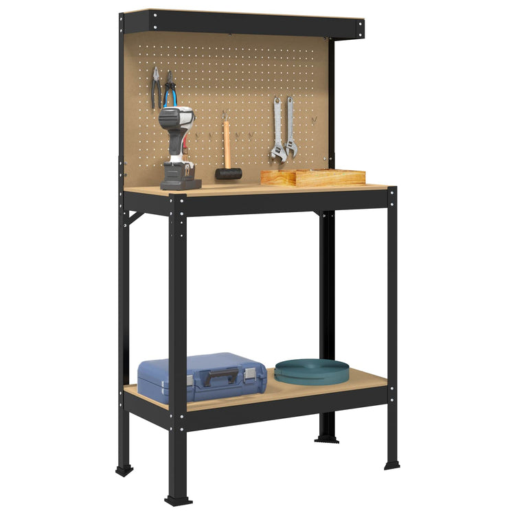 Vidaxl werkbank zwart 81 x 41 x 145 cm bewerkt hout en metaal