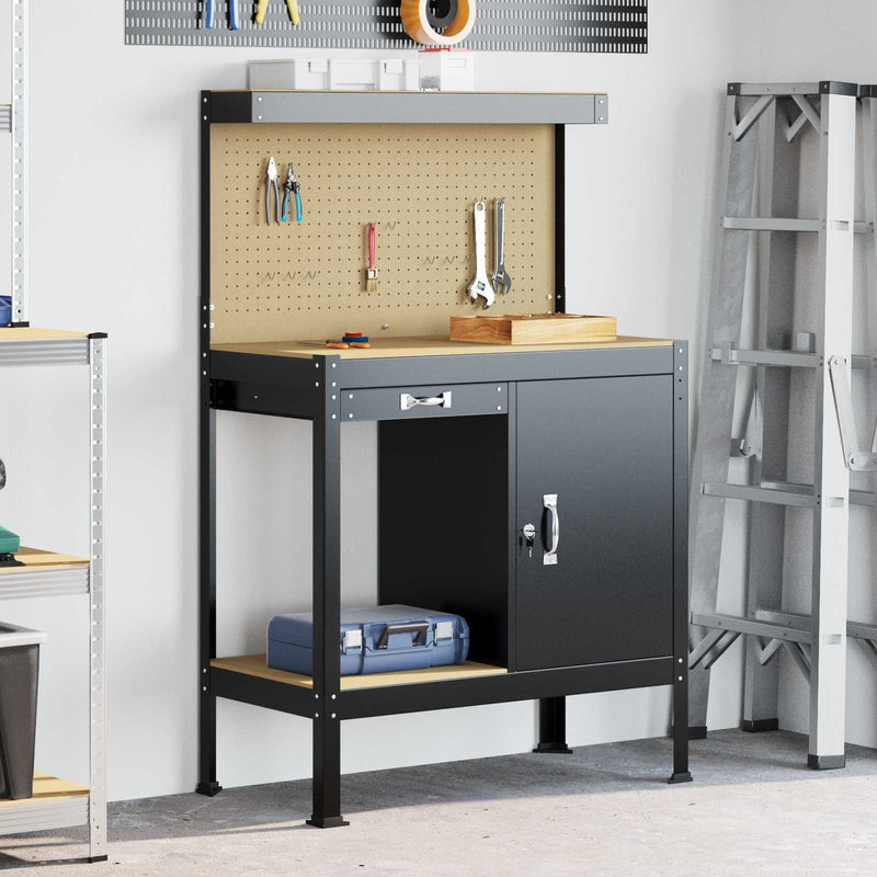 Vidaxl werkbank met lade zwart 90 x 49 x 141 cm bewerkt hout en metaal