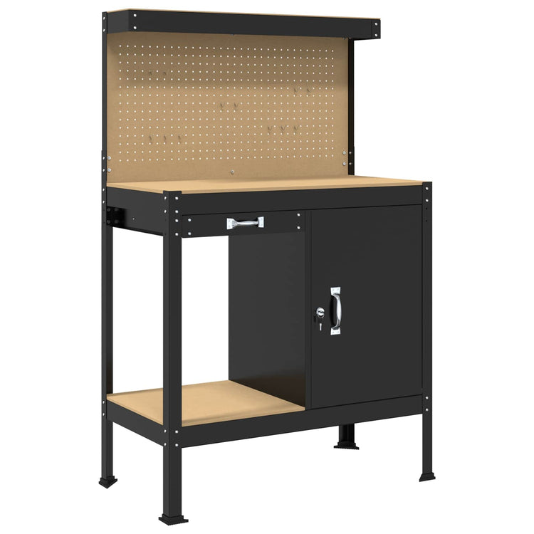 Vidaxl werkbank met lade zwart 90 x 49 x 141 cm bewerkt hout en metaal