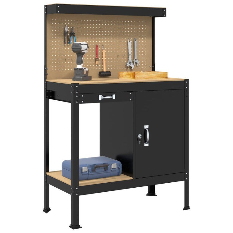 Vidaxl werkbank met lade zwart 90 x 49 x 141 cm bewerkt hout en metaal