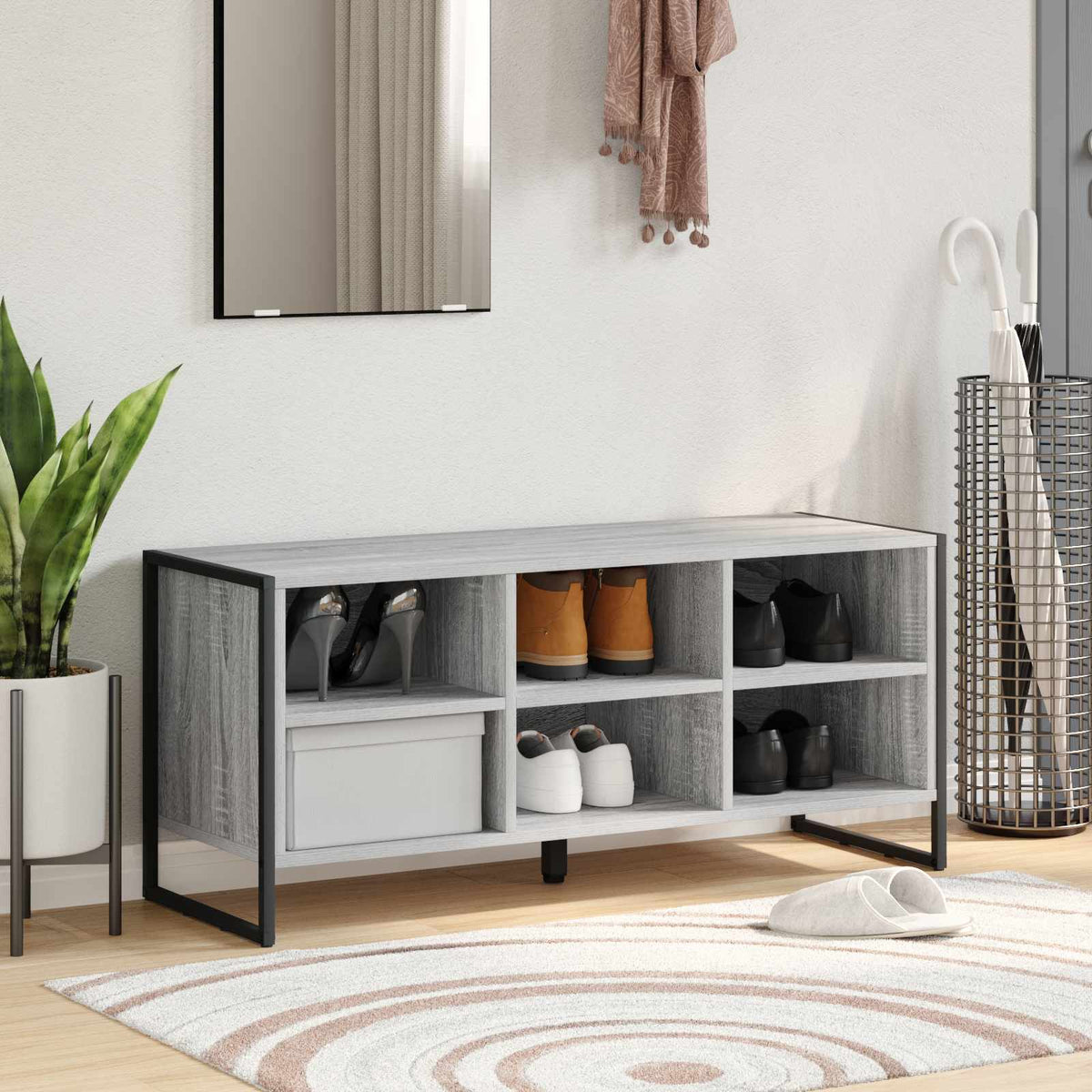 Vidaxl schoenenkast 100 x 35 x 44 cm bewerkt hout grijs sonoma