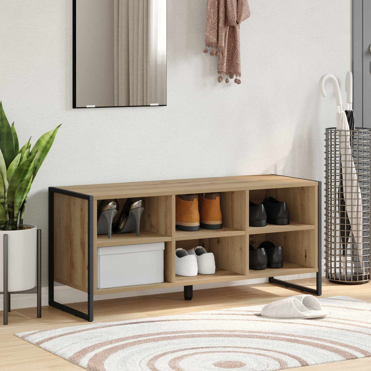 Vidaxl schoenenkast 100 x 35 x 44 cm bewerkt hout ambachtelijk eiken