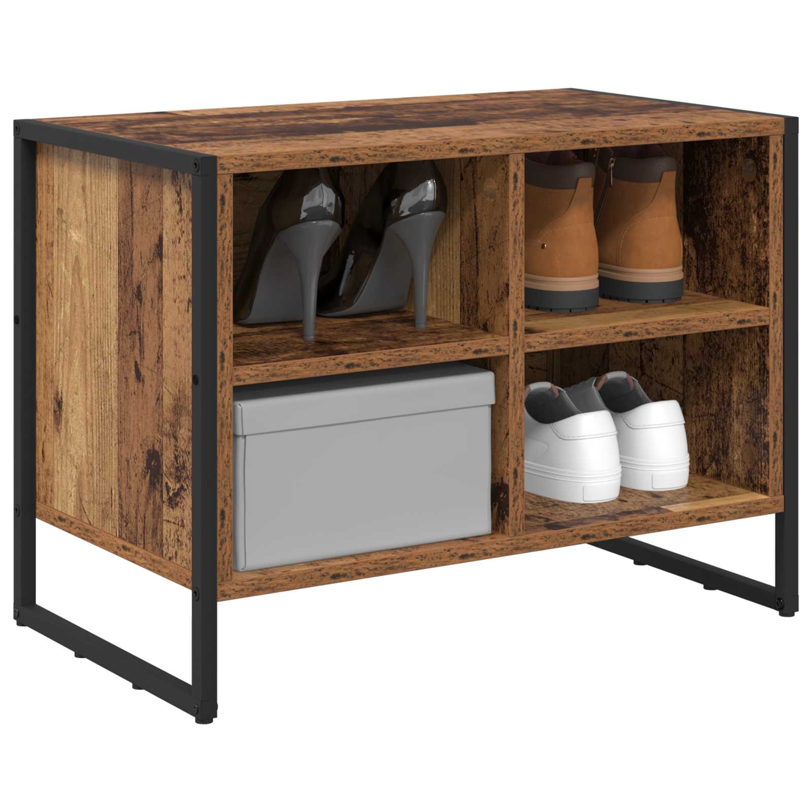 Vidaxl schoenenkast met opslag oud hout 60 x 35 x 44 cm bewerkt hout