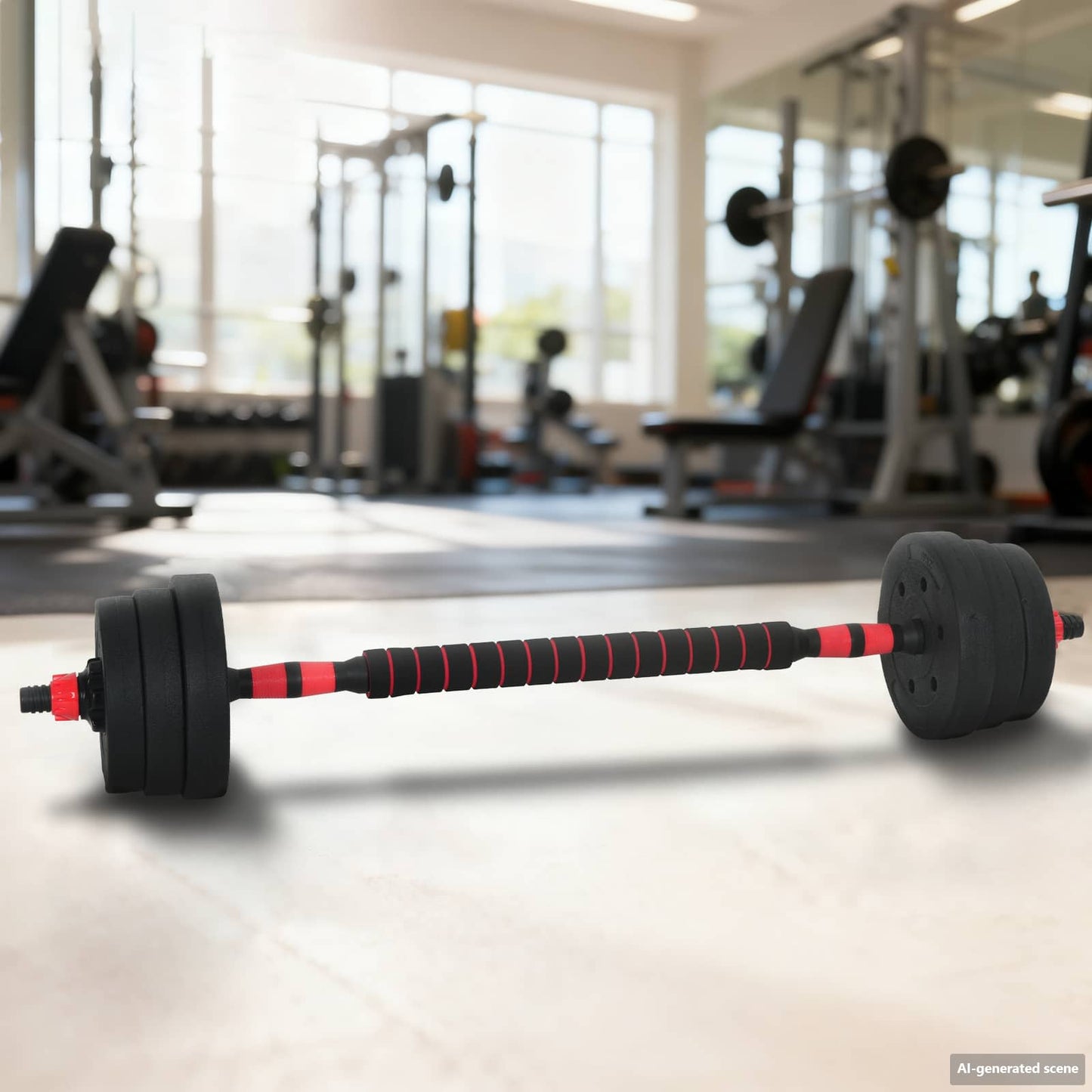 Vidaxl 2-in-1 halter-barbell set 30kg zwart en rood