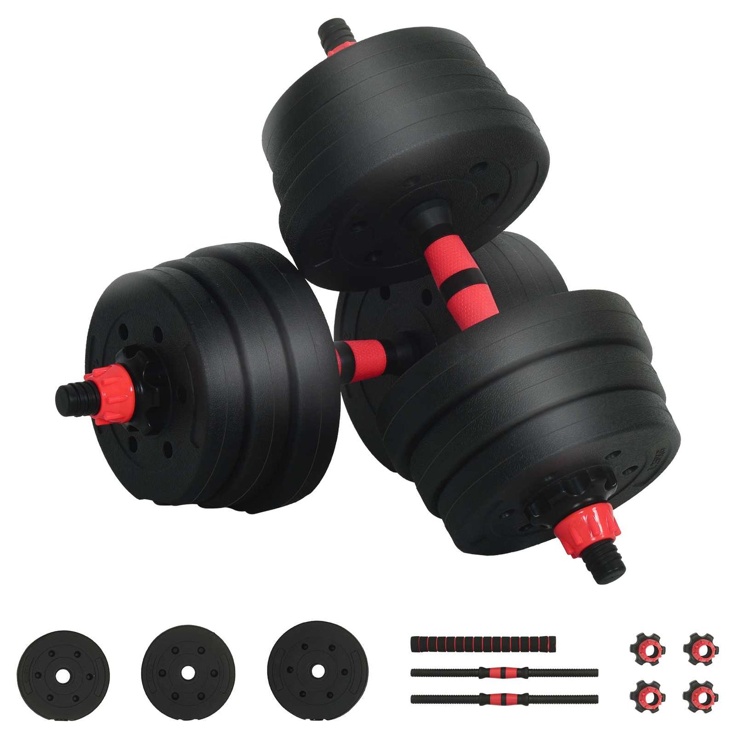 Vidaxl 2-in-1 halter-barbell set 30kg zwart en rood