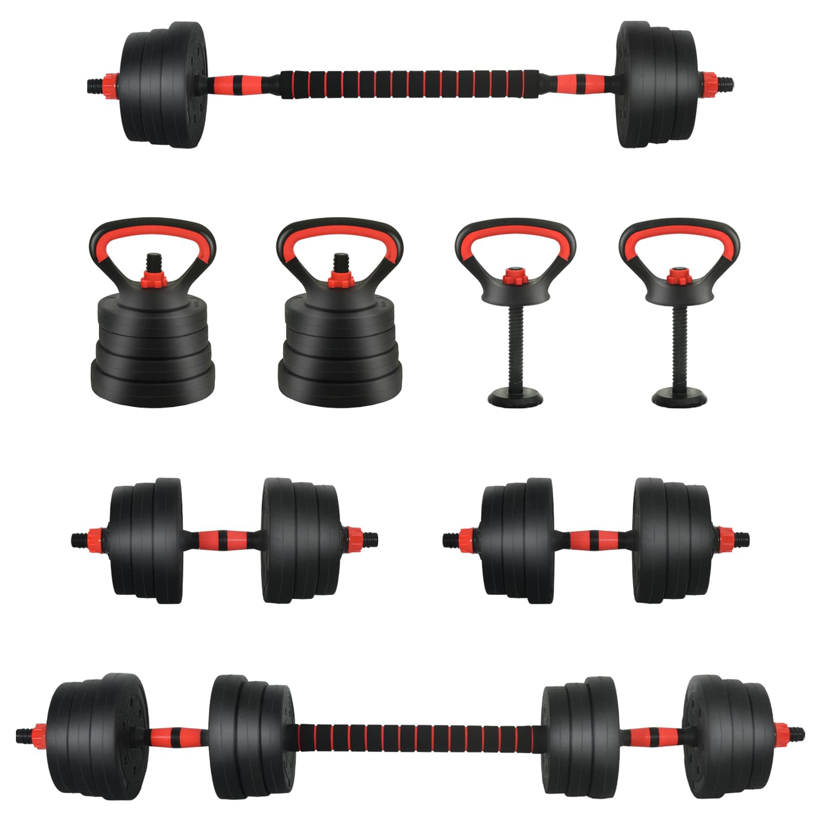 Vidaxl 2-in-1 halter-barbell set 30kg zwart en rood