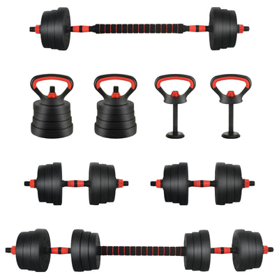 Vidaxl 2-in-1 halter-barbell set 30kg zwart en rood