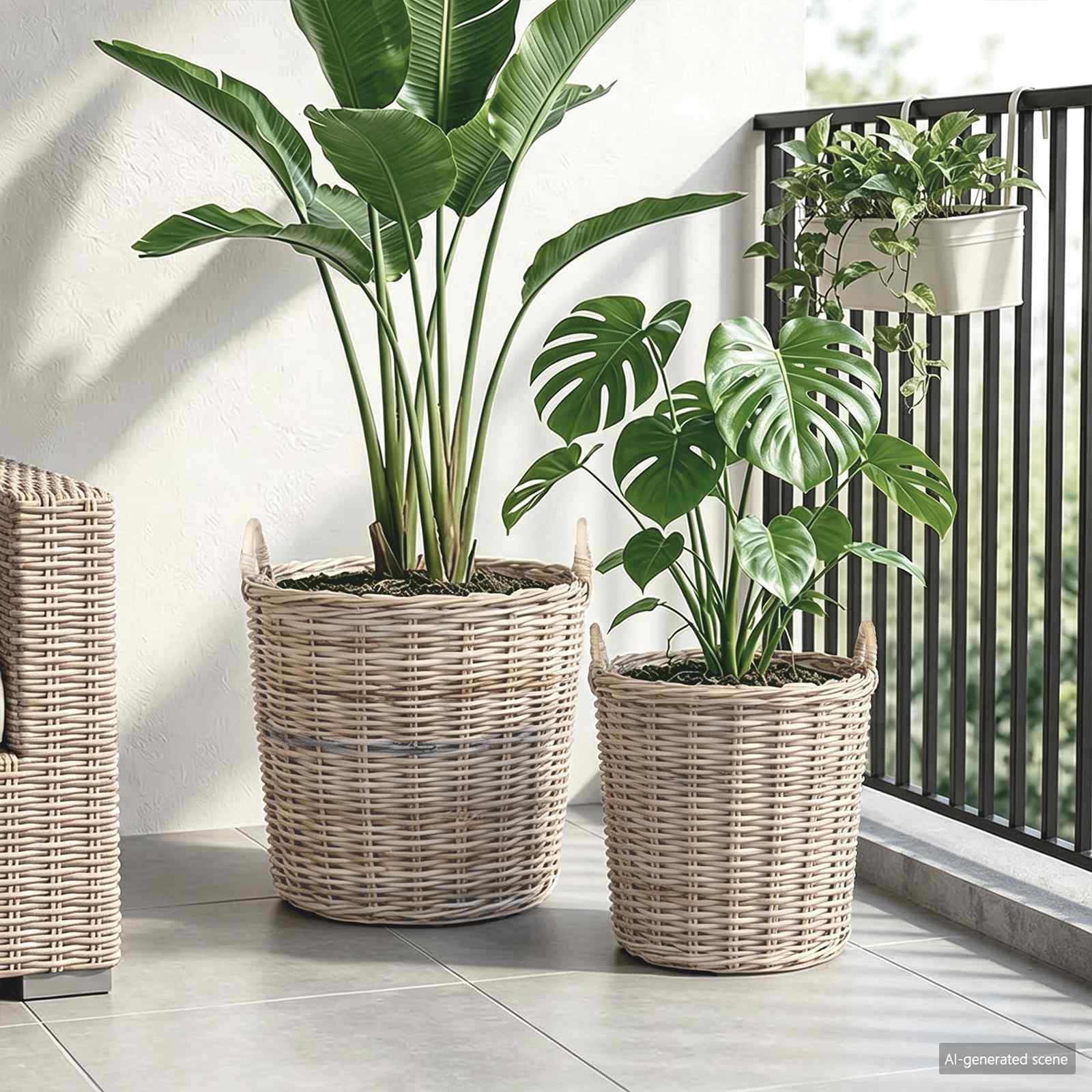 Vidaxl plantermand met opslag 2 pcs grijs lacak riet