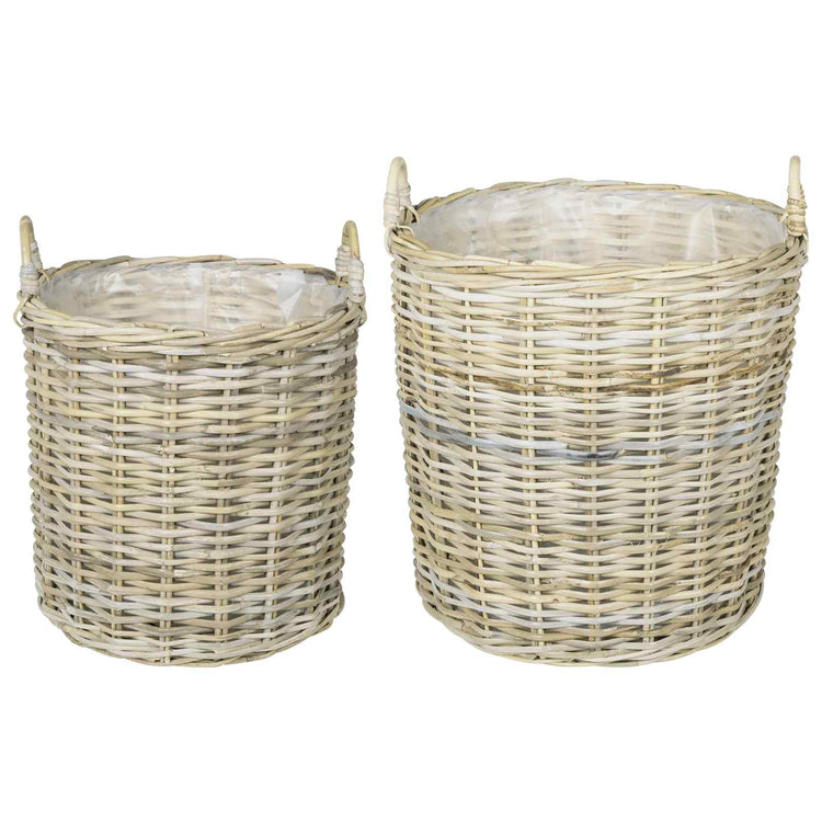 Vidaxl plantermand met opslag 2 pcs grijs lacak riet