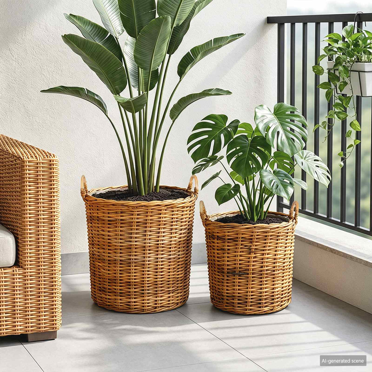 Vidaxl plantermand met opslag 2 pcs bruin lacak riet