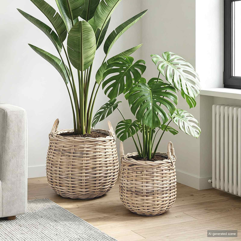Vidaxl plantermand met opslag 2 pcs grijs lacak riet