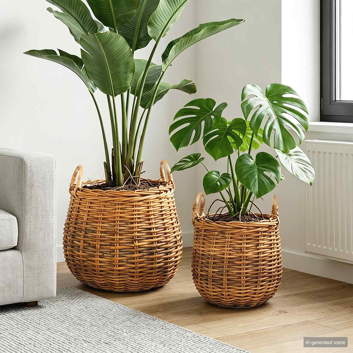 Vidaxl plantermand met opslag 2 pcs bruin lacak riet