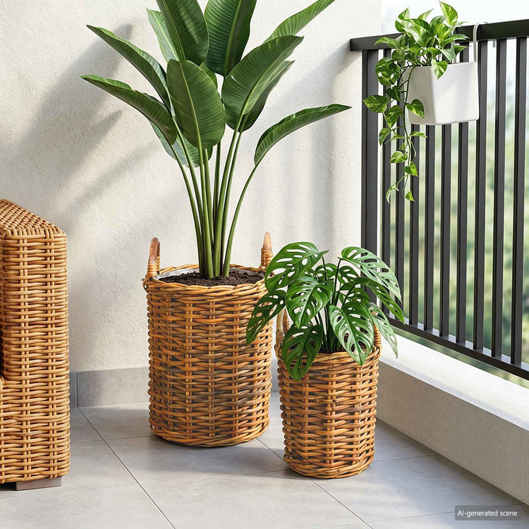Vidaxl plantmand met opslag 2 pcs bruin kubu rattan