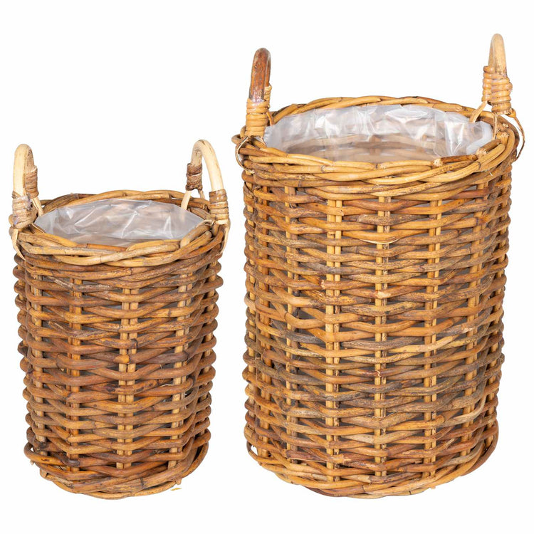 Vidaxl plantmand met opslag 2 pcs bruin kubu rattan