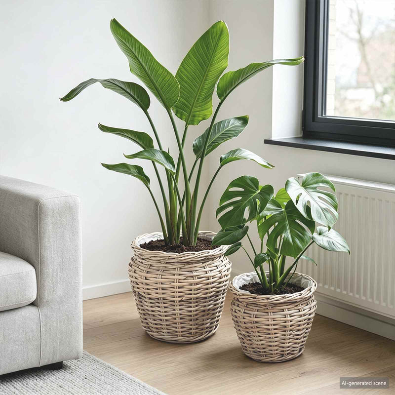 Vidaxl plantenmand met opslag 2 pcs grijs lacak riet
