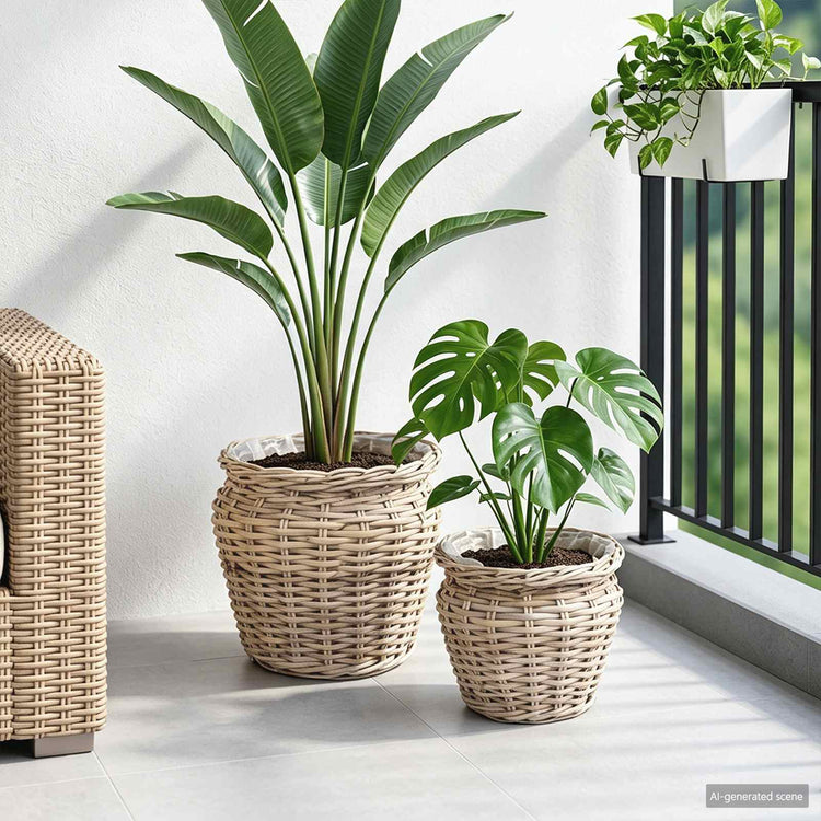Vidaxl plantenmand met opslag 2 pcs grijs lacak riet