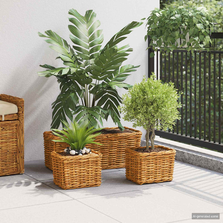 Vidaxl plantenmand met opslag gendt 3 st natuurlijk bruin kubu rattan