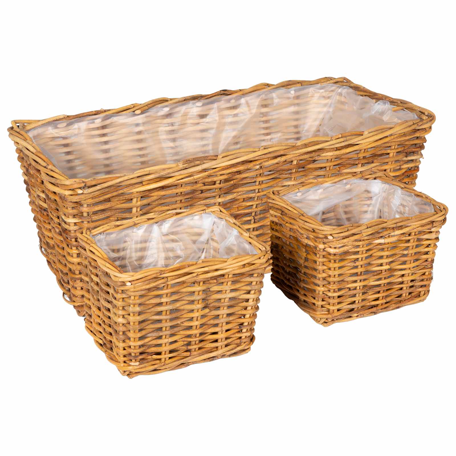 Vidaxl plantenmand met opslag 3 pcs bruin kubu rattan