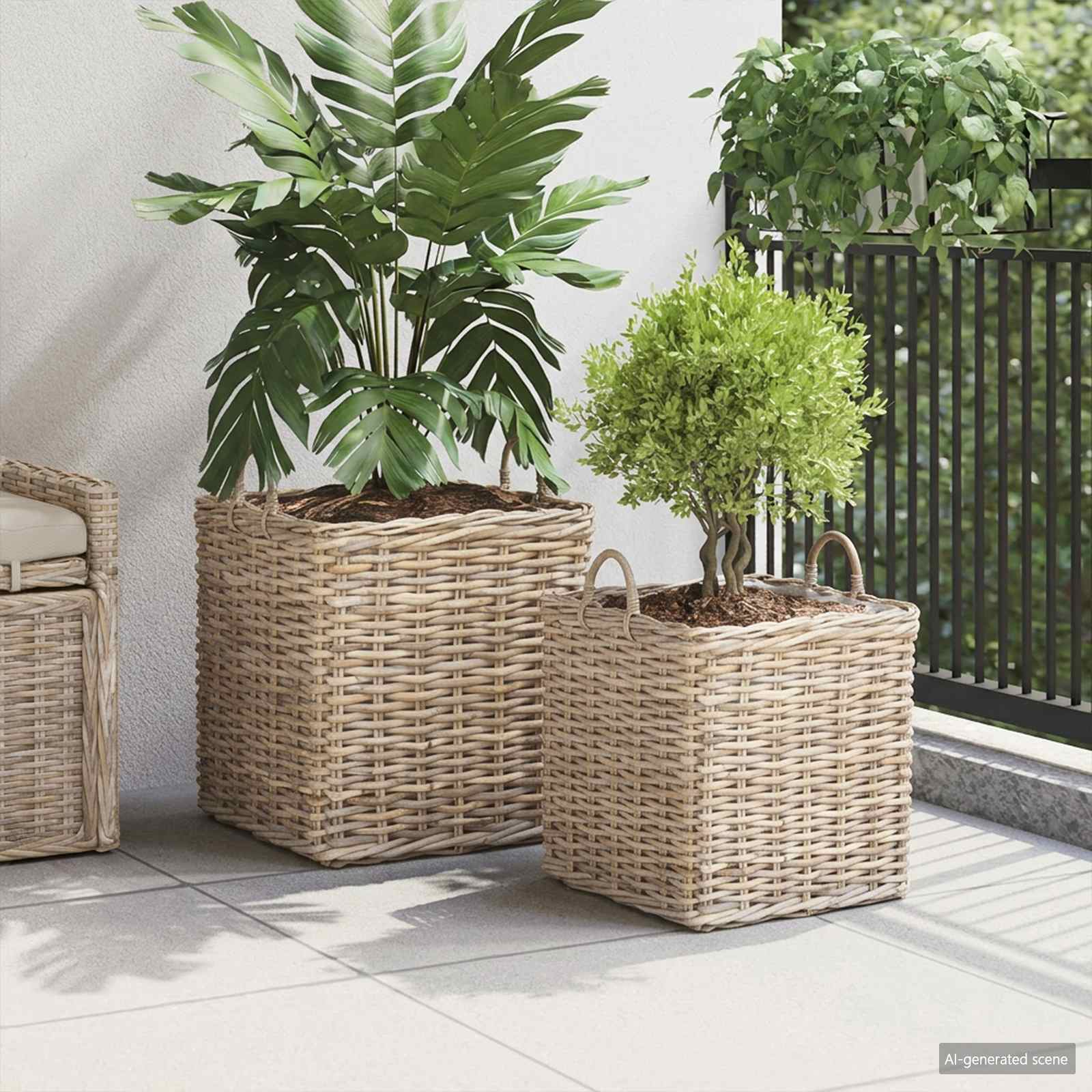 Vidaxl plantenmand met opslag 2 pcs grijs lacak riet