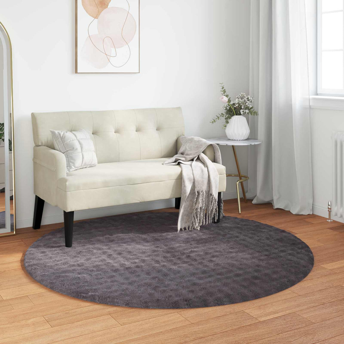 Vidaxl vloerkleden rond huarte antraciet ø 200 cm polyester