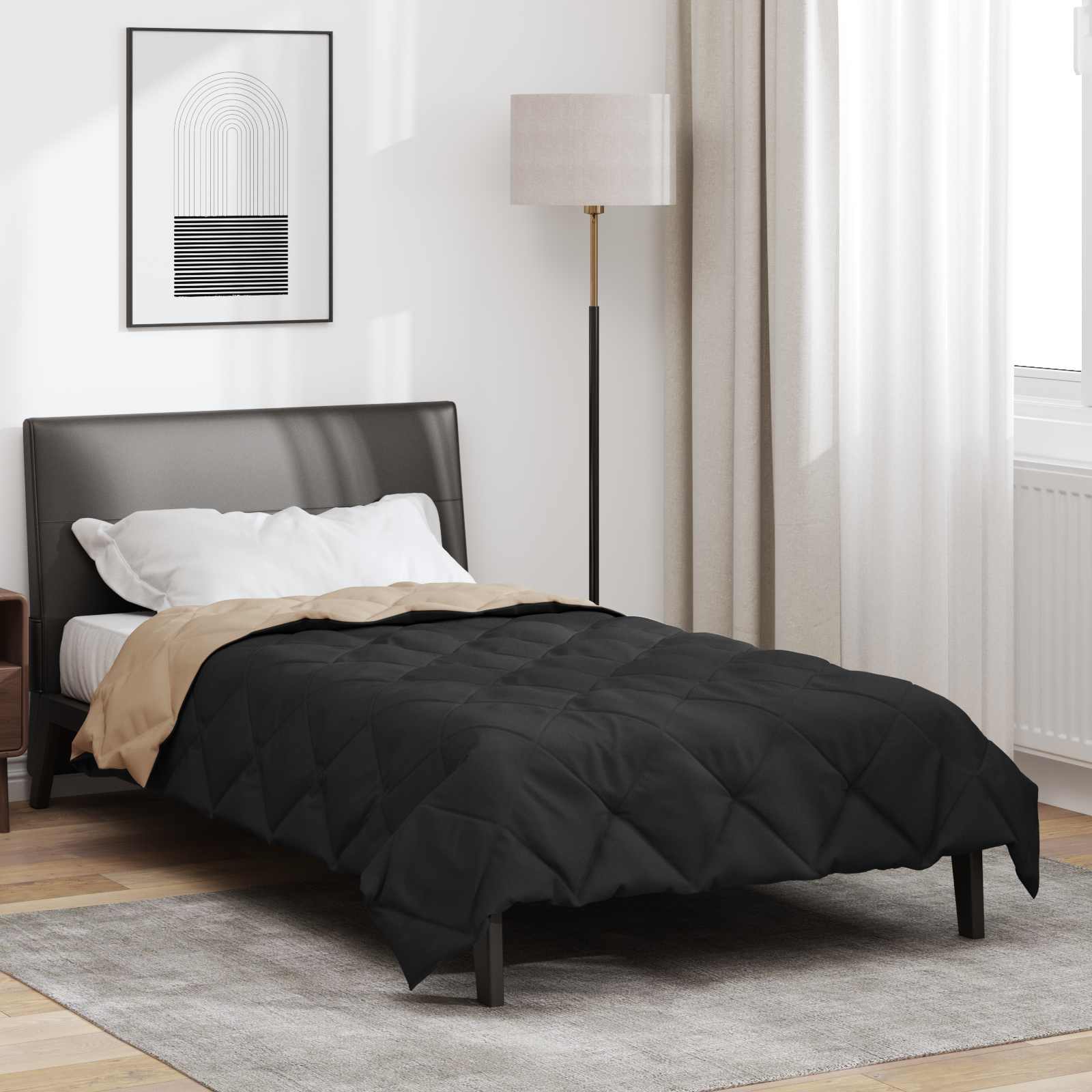 Vidaxl zomer dekbed zwart en taupe 220 x 140 cm microfiber