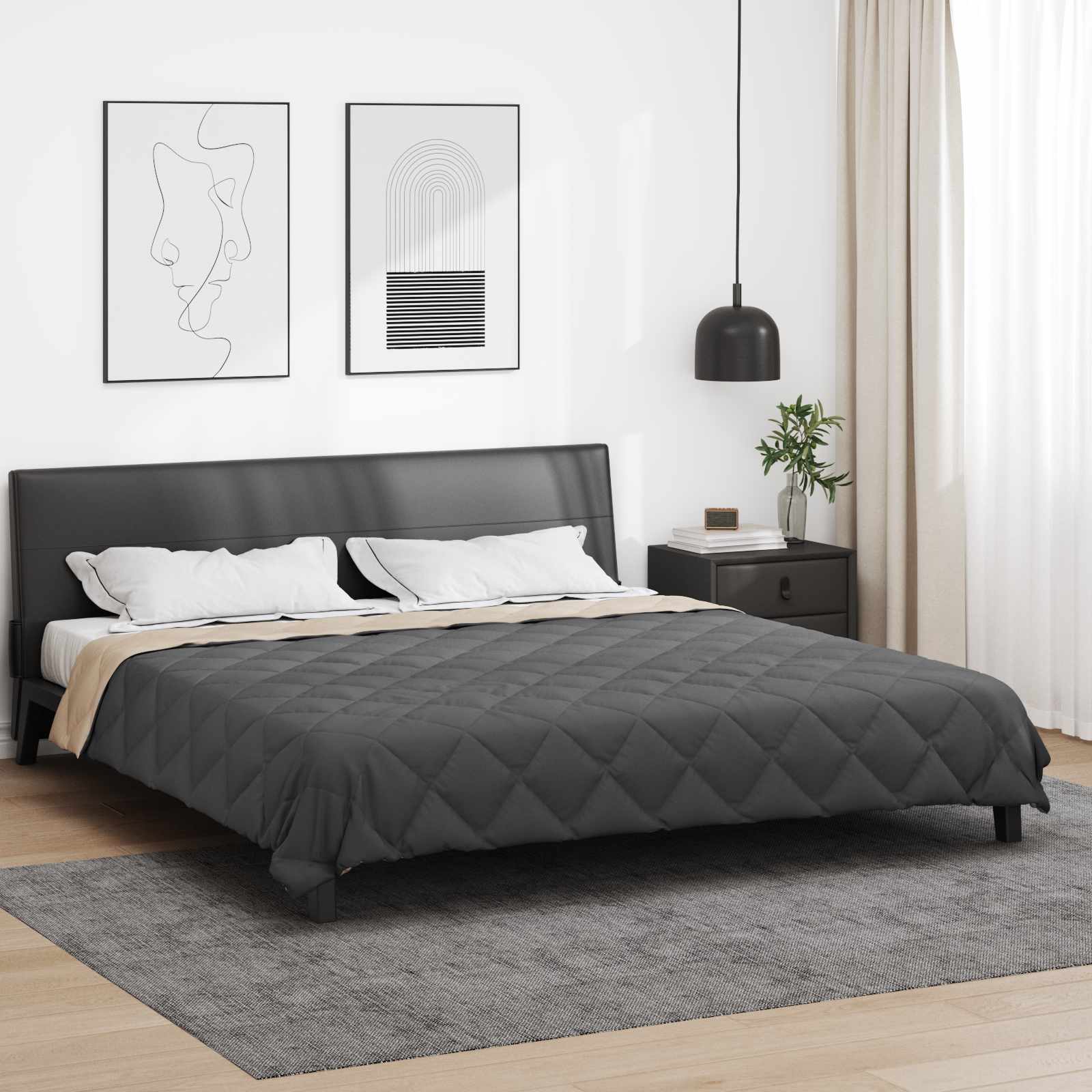 Vidaxl vol jaar dekbed antraciet en taupe 220 x 260 cm microfiber