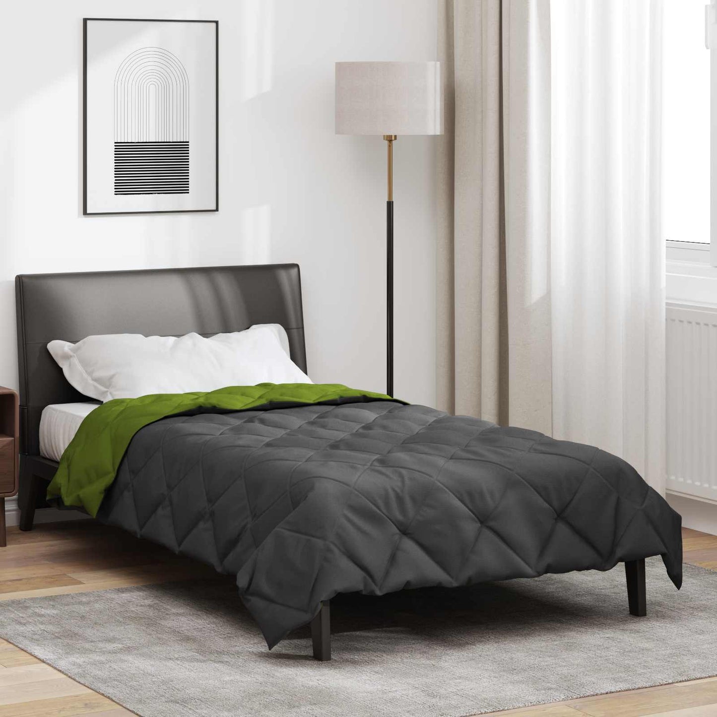 Vidaxl vol jaar dekbed groen en antraciet 200 x 135 cm microfiber