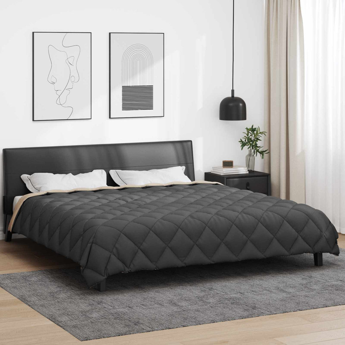 Vidaxl winter dekbed antraciet en taupe 240 x 200 cm microfiber