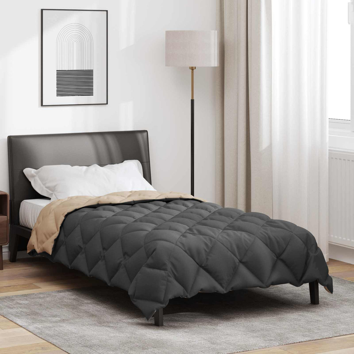 Vidaxl winter dekbed antraciet en taupe 220 x 135 cm microfiber