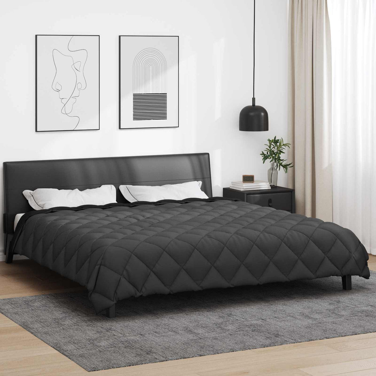 Vidaxl winter dekbed zwart en anthraciet 220 x 240 cm microfiber