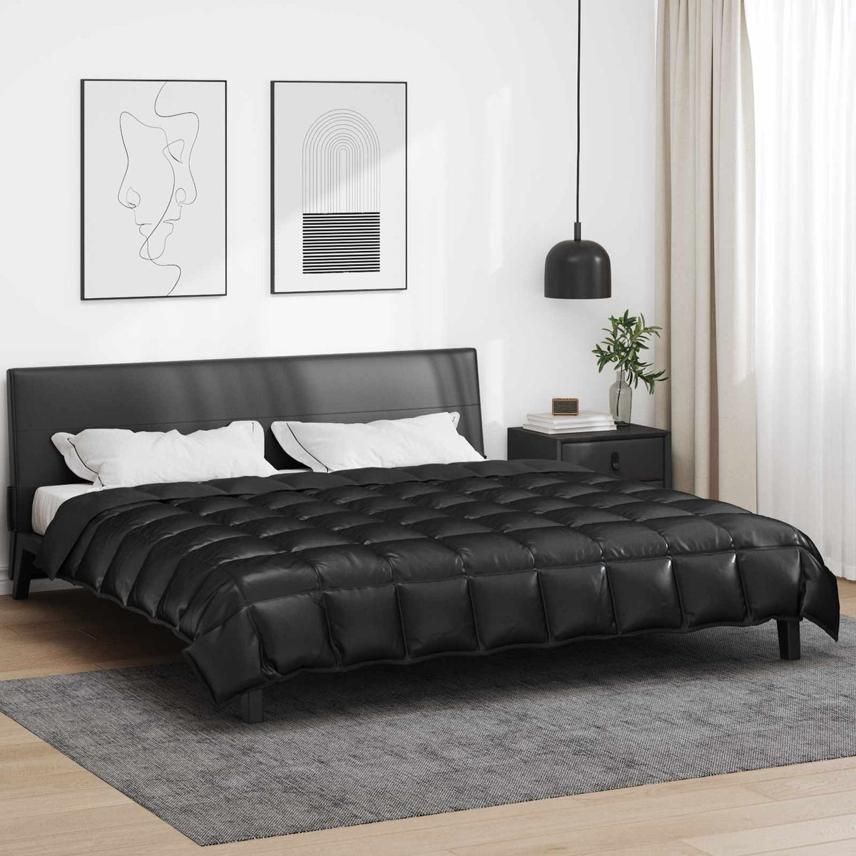 Vidaxl winter dekbed zwart 200 x 200 cm satijn en microfiber